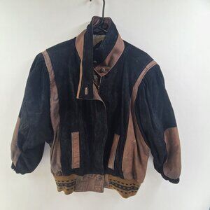 Vintage Pelle Leather Front Zip Jacket Streetwear  Black Brown Men's Size S